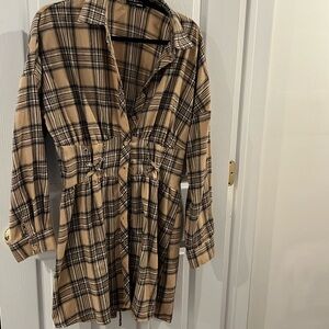 Plaid tie waist mini dress